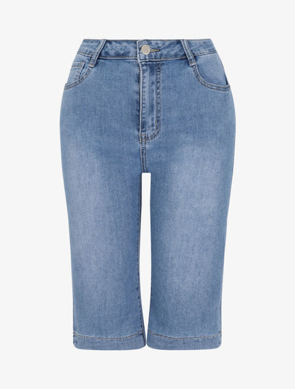 Bermuda grande taille en jean coupe droite - Bleu clair - 4