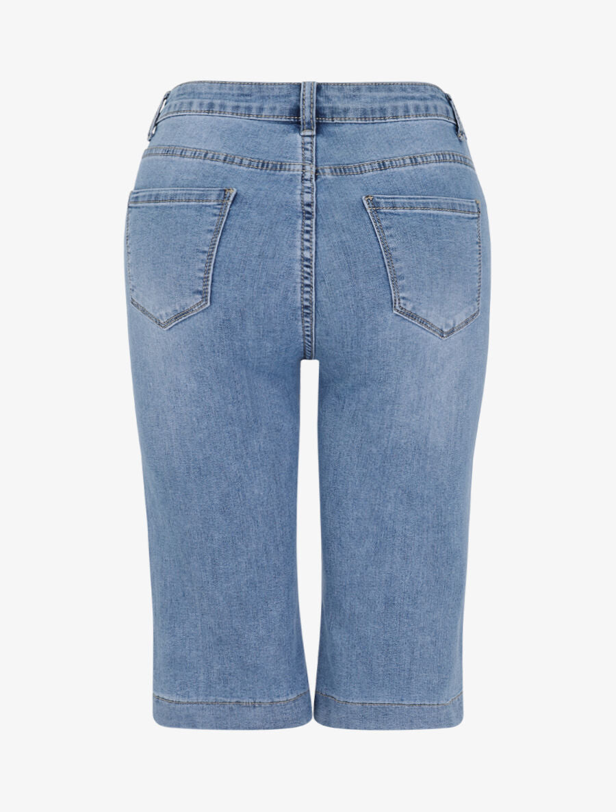 Bermuda grande taille en jean coupe droite - Bleu clair - 2