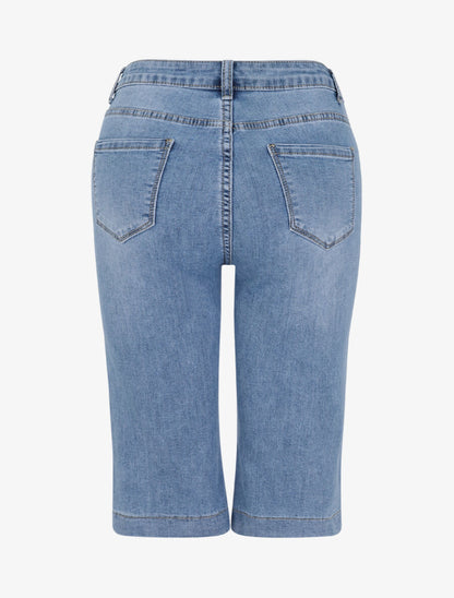 Bermuda grande taille en jean coupe droite - Bleu clair - 2