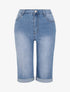 Bermuda grande taille en jean à bords retroussés - Bleu clair - 1
