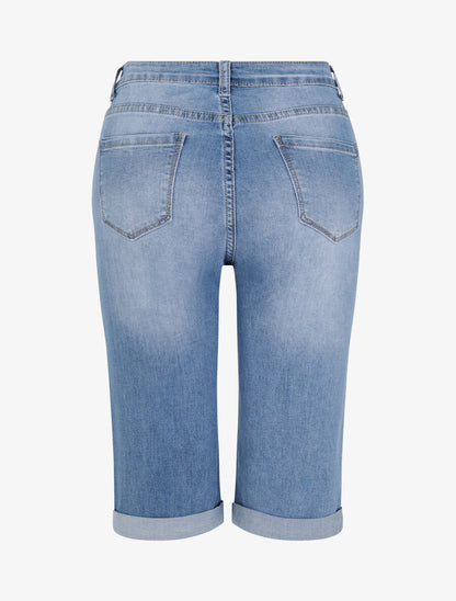 Bermuda grande taille en jean à bords retroussés - Bleu clair - 2