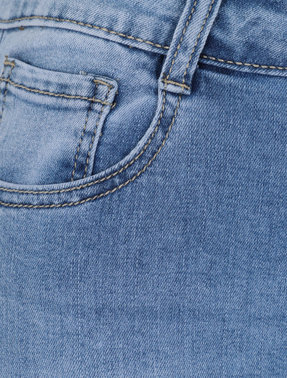 Jean skinny grande taille déchiré à bords coupe franche - Bleu clair - 3