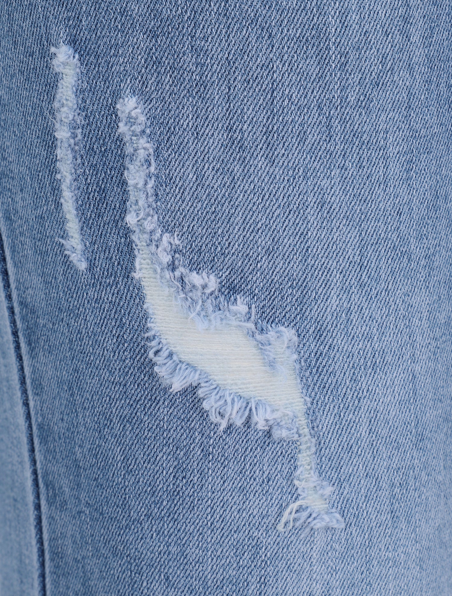 Jean skinny grande taille déchiré à bords coupe franche - Bleu clair - 4