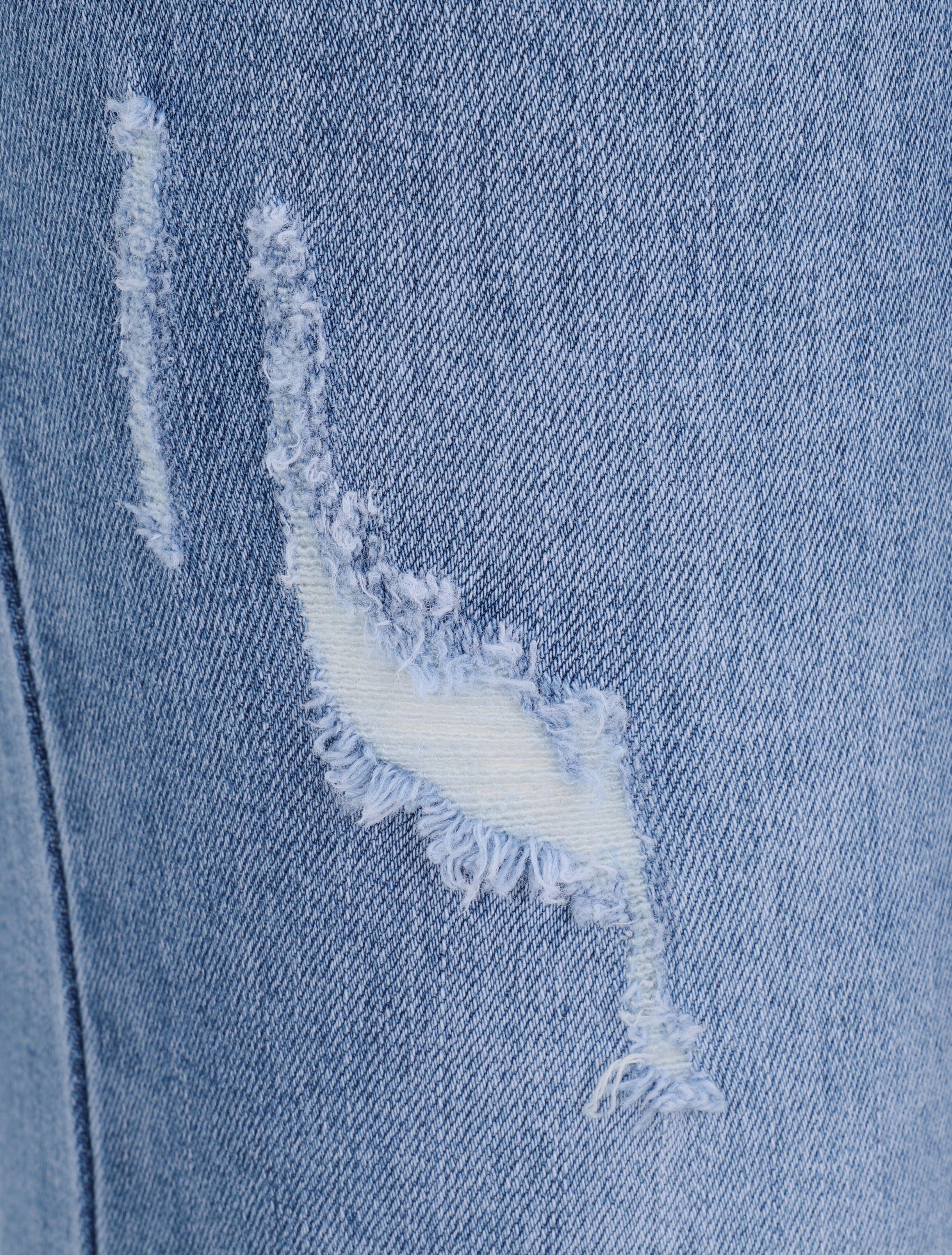 Jean skinny grande taille déchiré à bords coupe franche - Bleu clair - 4