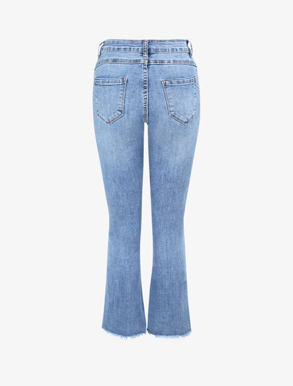 Jean push up coupe flare à bords effilochés - Bleu denim - 2