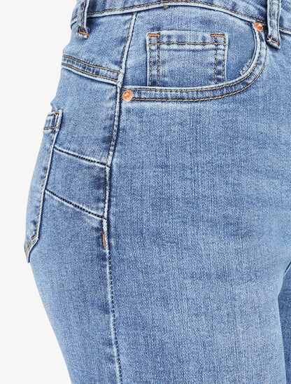 Jean push up coupe flare à bords effilochés - Bleu denim - 3