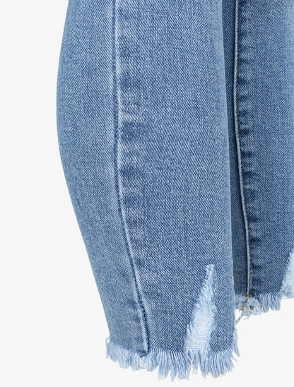 Jean push up coupe skinny à éraflures - Bleu denim - 3