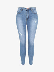 Jean push up skinny délavé et éraflé - Bleu denim - 1