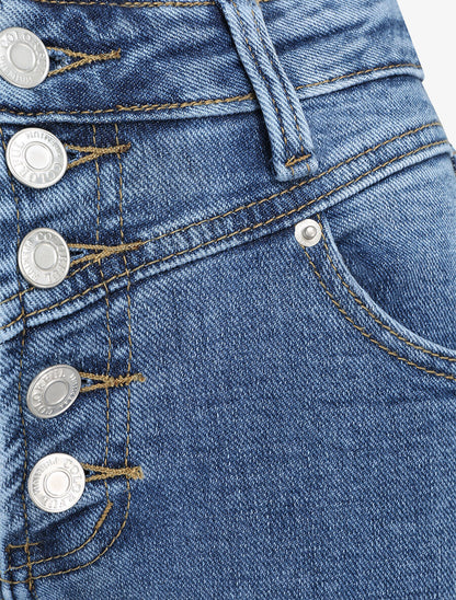 Jean skinny à taille haute boutonnée - Bleu denim - 3