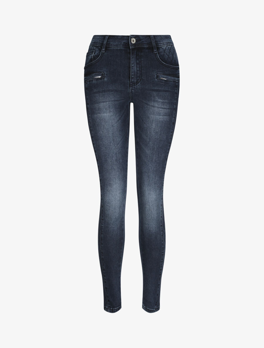 Jean slim à détail brodérie style quadrillage - Denim brut - 5