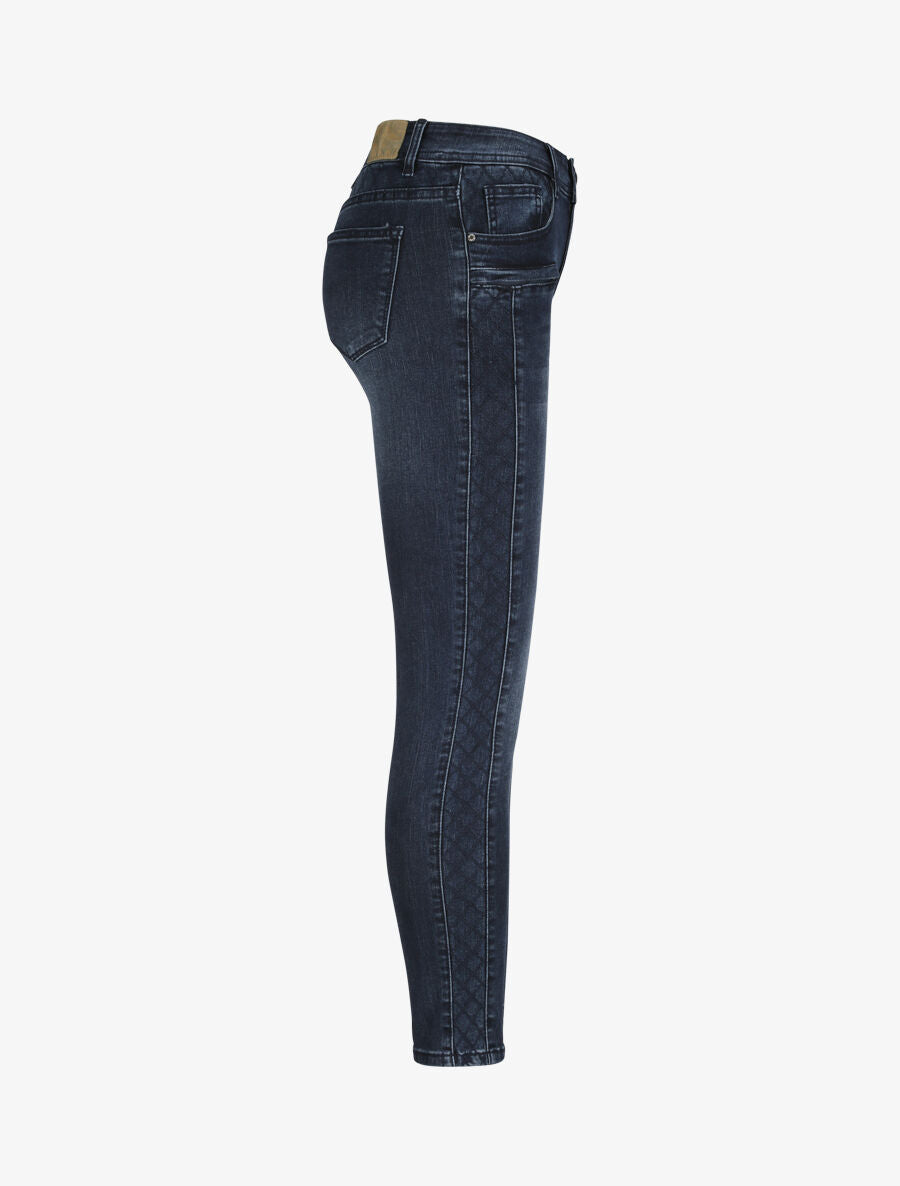 Jean slim à détail brodérie style quadrillage - Denim brut - 3