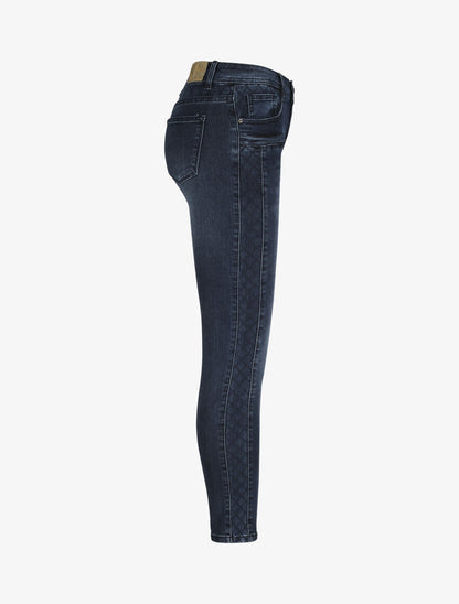 Jean slim à détail brodérie style quadrillage - Denim brut - 3