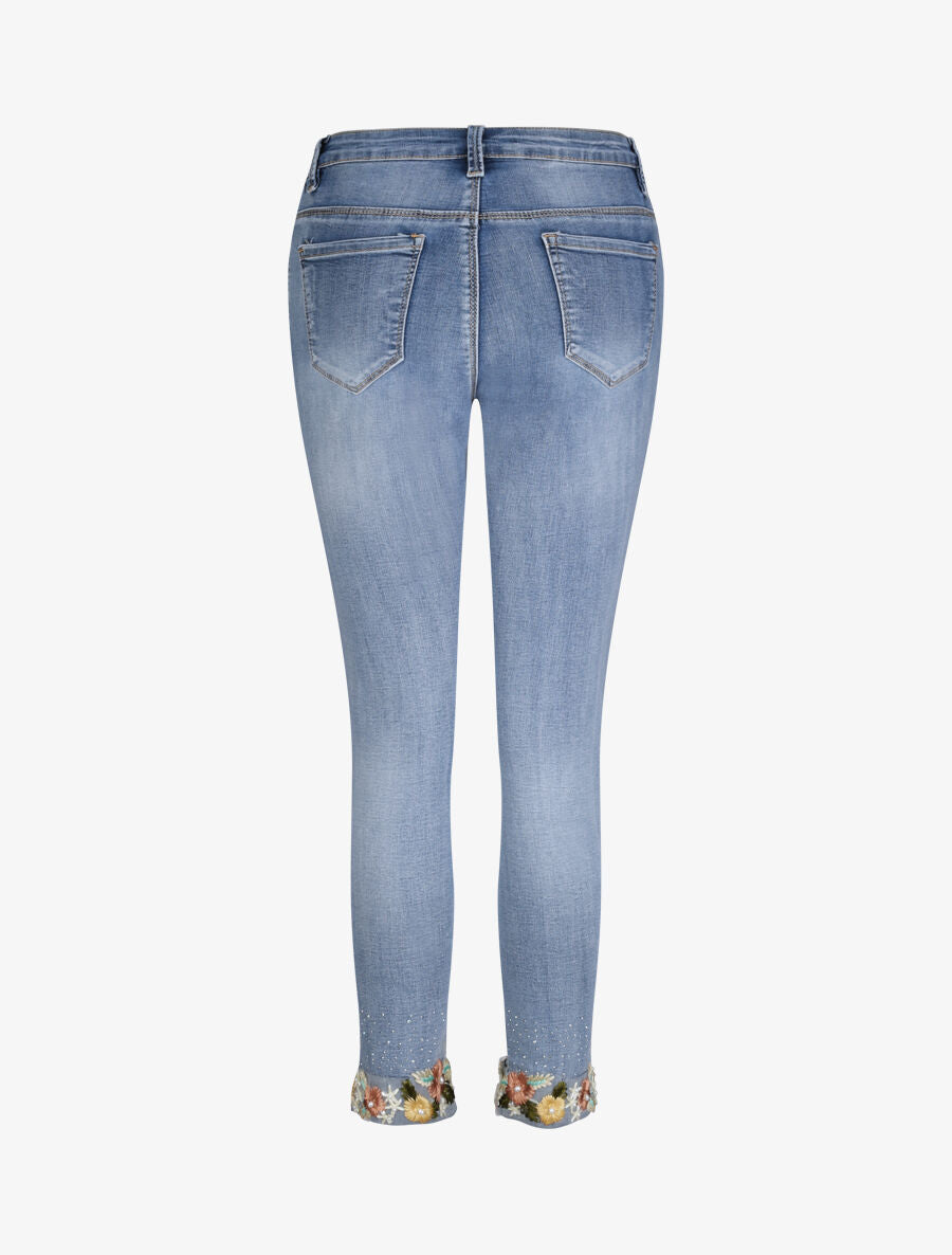 Jean 7/8 à revers orné de broderies et de strass - Bleu denim - 2