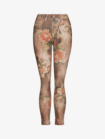 Jean réversible slim taille haute effet froissé imprimé fleuri - Beige - 3