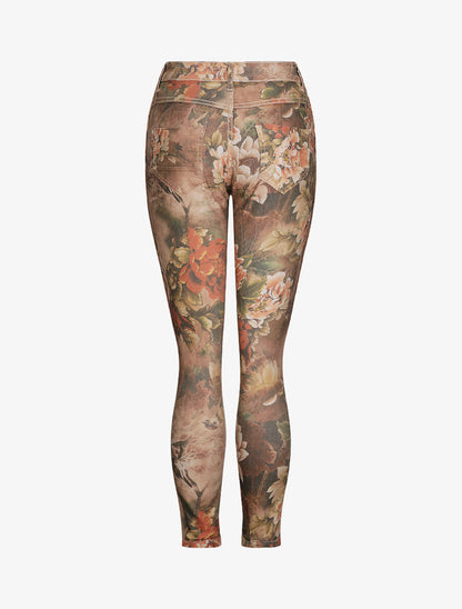 Jean réversible slim taille haute effet froissé imprimé fleuri - Beige - 4