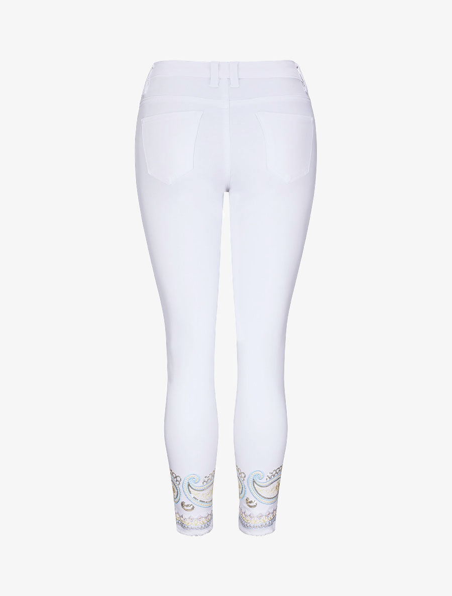 Jean slim taille haute broderie cachemire stylisée - Blanc - 2