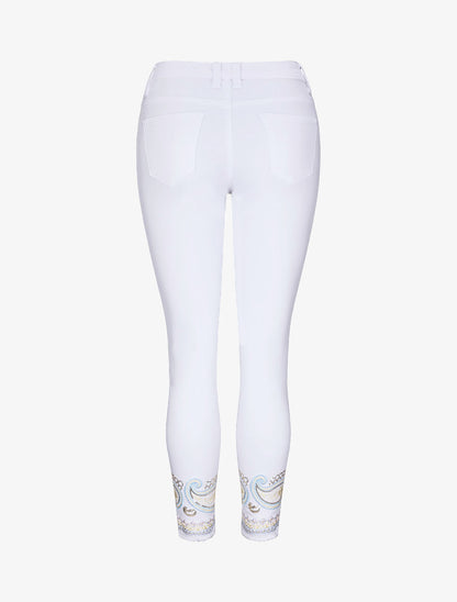 Jean slim taille haute broderie cachemire stylisée - Blanc - 2