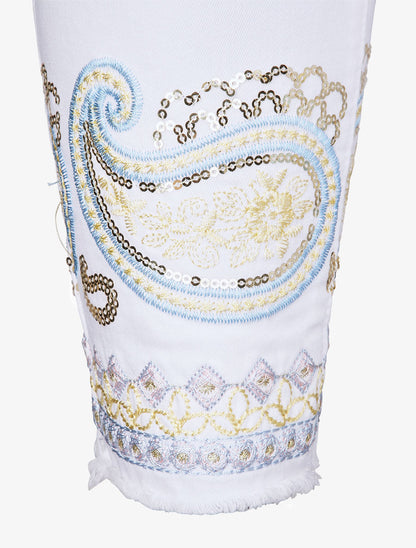 Jean slim taille haute broderie cachemire stylisée - Blanc - 3