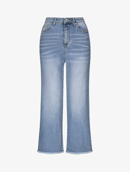 Jean large 7/8 taille haute et bords coupe franche - Bleu clair - 4