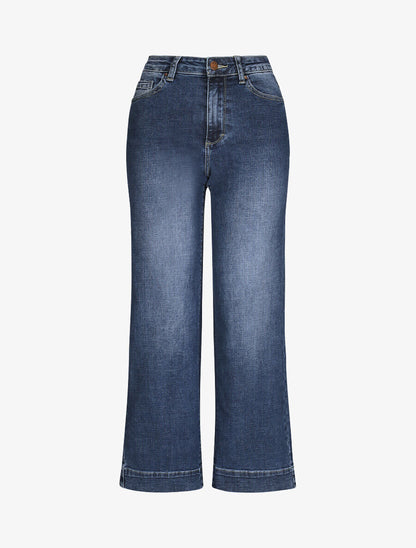 Jean large délavé taille haute - Bleu denim - 4