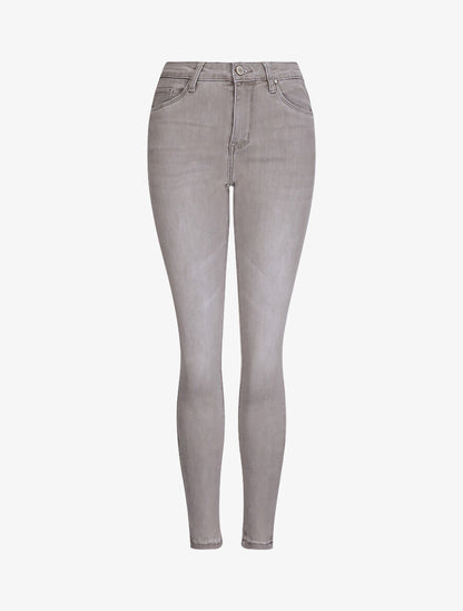 Jean slim uni taille haute et bords retroussables - Gris clair - 1