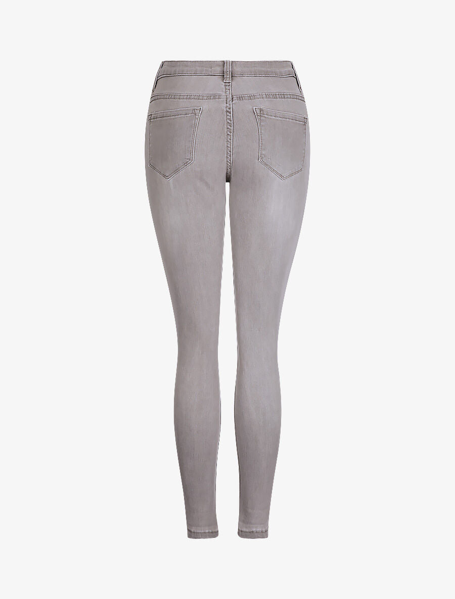 Jean slim uni taille haute et bords retroussables - Gris clair - 2