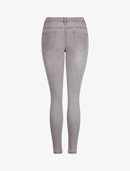 Jean slim uni taille haute et bords retroussables - Gris clair - 2