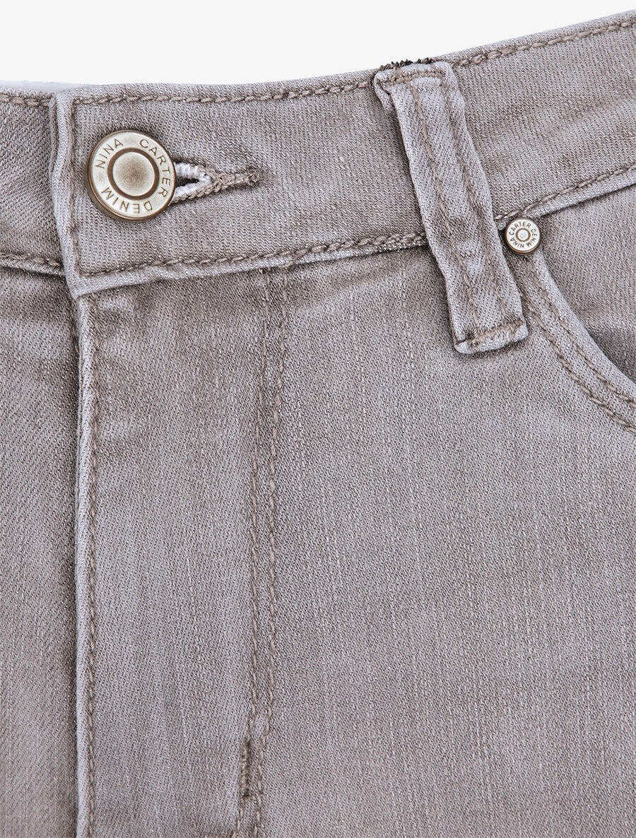 Jean slim uni taille haute et bords retroussables - Gris clair - 3