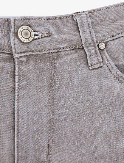 Jean slim uni taille haute et bords retroussables - Gris clair - 3