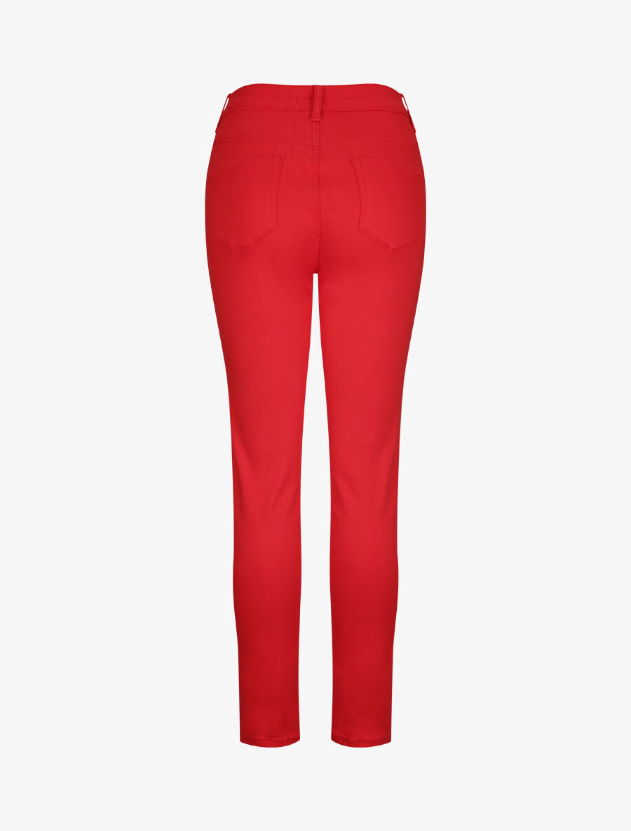Jean grande taille slim uni à taille haute - Rouge - 2