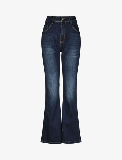 Jean grande taille flare à taille haute - Denim foncé - 1