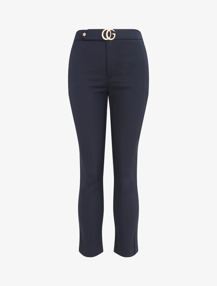 Pantalon droit à boucle stylisée - Marine - 1