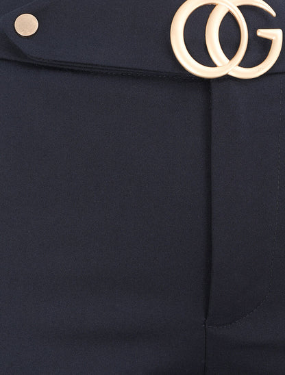 Pantalon droit à boucle stylisée - Marine - 3