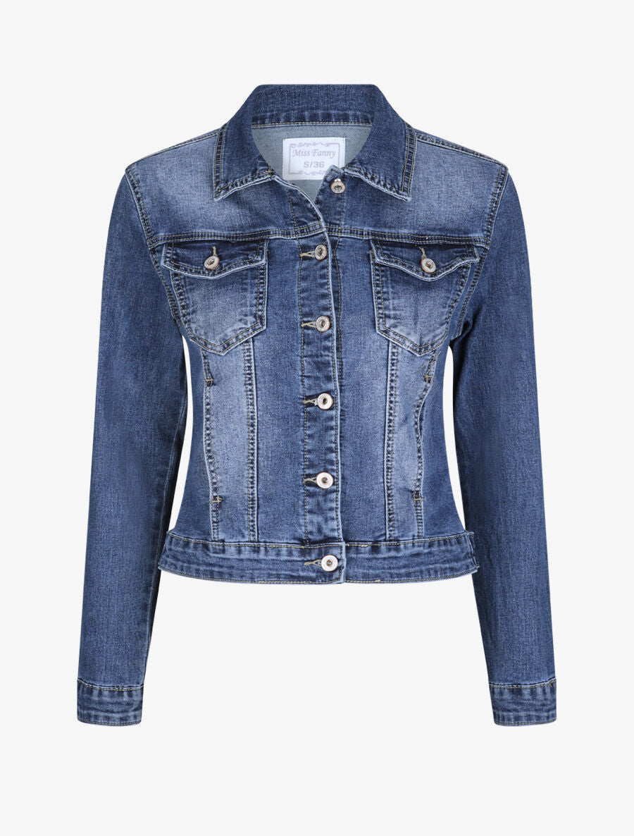 Veste en jean droite délavée - Bleu - 1