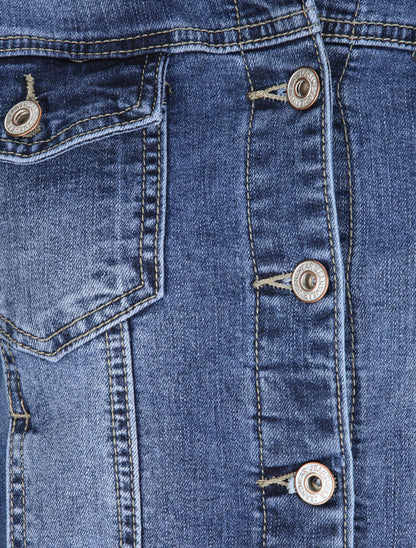 Veste en jean droite délavée - Bleu - 3