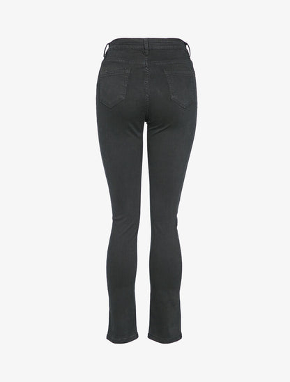 Jean droit taille haute uni - Noir - 2