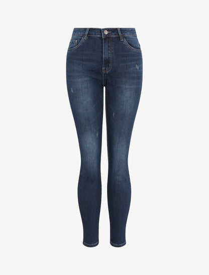 Jean grande taille skinny griffé à taille haute - Bleu foncé - 4