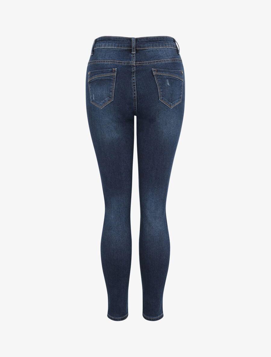 Jean grande taille skinny griffé à taille haute - Bleu foncé - 2