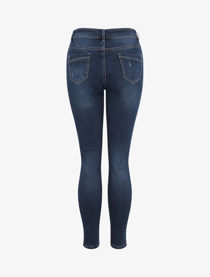 Jean grande taille skinny griffé à taille haute - Bleu foncé - 2