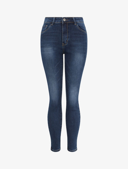 Jean grande taille skinny à taille haute - Bleu foncé - 4