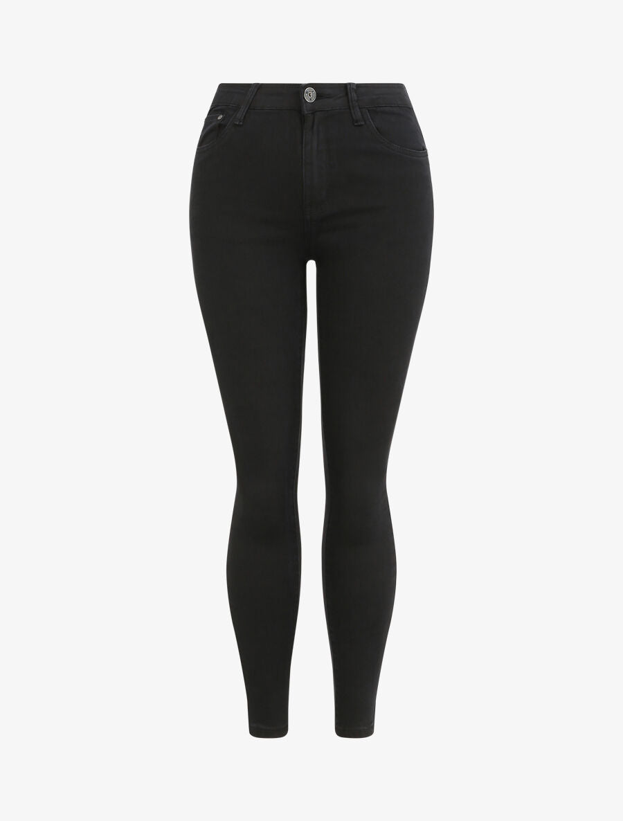 Jean skinny uni à taille haute - Noir - 1