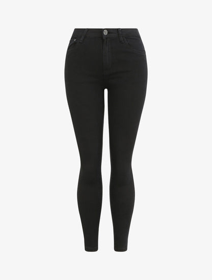 Jean skinny uni à taille haute - Noir - 1