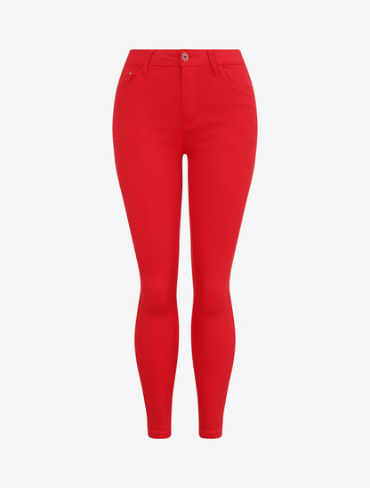Jean skinny uni à taille haute - Rouge - 6