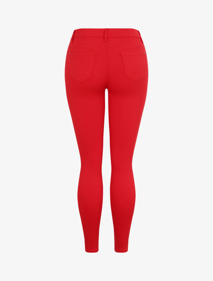 Jean skinny uni à taille haute - Rouge - 4