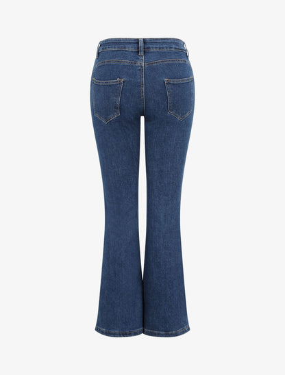 Jean flare taille haute à bords boutonnés - Bleu denim - 2
