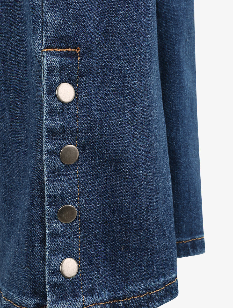 Jean flare taille haute à bords boutonnés - Bleu denim - 3