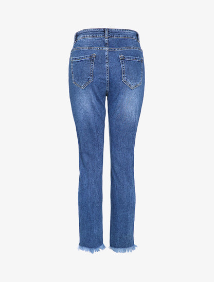 Jean boyfriend à bords effilochés - Bleu denim - 2