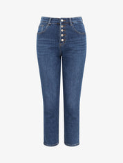 Mom jean à taille haute boutonnée - Bleu denim - 4