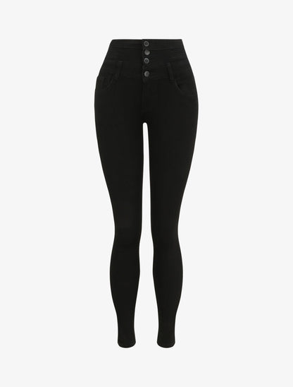Jean skinny uni à taille empire - Noir - 4