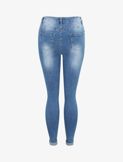 Jean skinny push up à revers - Bleu denim - 2